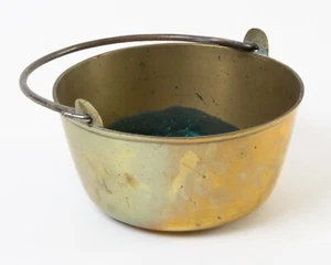 Antique Brass Hanging Cooking Pot Cauldron with Swinging Iron Handle 9.5" D - Picture 1 of 7