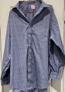 Vintage Brooks Brothers L 16.5/33 Button Up Shirt Blue Houndstooth Checkered - Picture 1 of 7