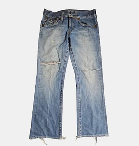 Pantalones de mezclilla True Religion Bootcut desgastados bolsillos con solapa 33x32 lavado medio occidental - Imagen 1 de 12