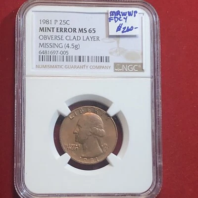 1981 p washington quarter Error Ngc MS65 Missing Clad Layer - Image 1 of 4