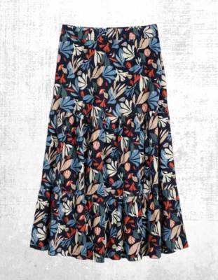 Ex Seasalt Women’s Tiered Jersey Skirt in Stroke Navy Mix (A Bit Defect) - Image 1 of 4