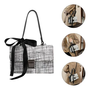 Black White Handbag Woolen Cloth Handbag Phone Crossbody Bag - Picture 1 of 12
