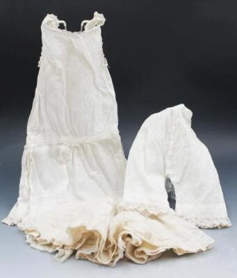 Antiguo 3 Piezas 1 Blanco Deslizamiento Completo 1 Enagua 1 Pantalón para Muñeca Bisque 14" Foto 1 de 4