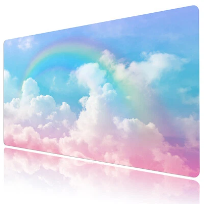Boho Rainbow Mouse Pad White Cloud Desk Mat for Keyboard and Mouse Desk Pad - Image 1 of 4