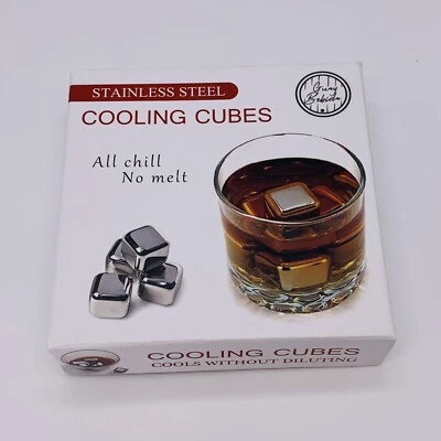Guay Bebida 4 Stainless Steel Cooling Cubes Freezer Reusable Pieces with Bag - Image 1 of 4