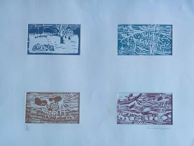 JM CREUZEAU Série de 4 gravures sur bois en couleur amovibles sur papier Annecy - Photo 1/4