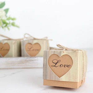 25 NATURAL FAVOR BOXES Rustic Wooden Design Party Gift Holders Wedding Supplies - Picture 1 of 8
