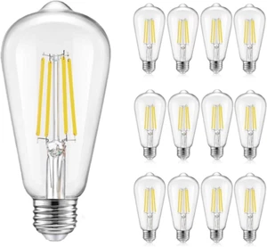 12 Pack Vintage Dimmable LED Light Bulbs, E26 Edison Bulbs 40 Watt, 4000K Cool W - Picture 1 of 7