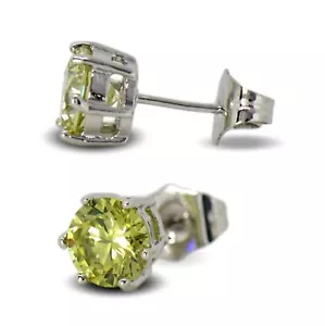 9ct White Gold Filled Womens Stud Earrings Daffodil Yellow 7mm Crystals 9K GF - Picture 1 of 4