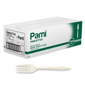 Medium Weight Disposable Plastic Forks 1000-Pack - Bulk White Plastic - Picture 1 of 6