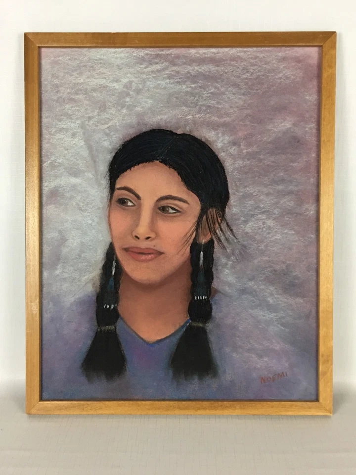 Atractiva Mujer NATIVA AMERICANA - Arte Forastero Original - Dibujo Pastel NOEMI Foto 1 de 4