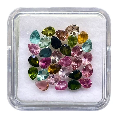 4.64 Cts Natural Multi Color Tourmaline Lot 30 Pcs 4x3 mm Pear Faceted Gemstones - Image 1 of 4