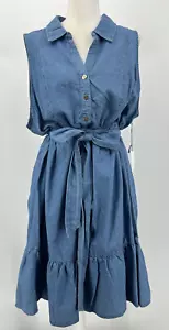 Draper James Shirt Dress Womens Plus 2x Blue Denim Belted Sleeveless Pockets NWT - Picture 1 of 9