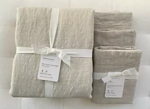 Pottery Barn BELGIAN FLAX LINEN Duvet King & Three Euro Shams Flax NWT - Picture 1 of 2