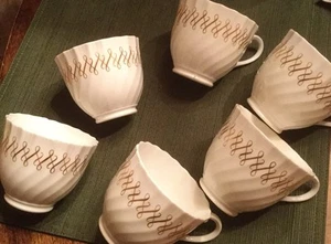 Royal Worcester England RHYTHM 6 Cups White Bone China Gold Swirl Bands EUC - Picture 1 of 6