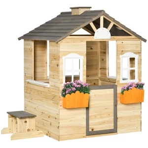 Wooden Playhouse Kids Wendy House with Door Windows Bench and Service Station - Picture 1 of 13