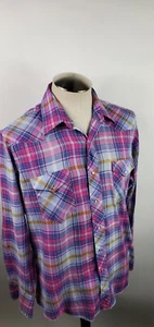 Vintage Men’s Wrangler Cowboy Cut Long Sleeve Pink  Bright Plaid Shirt 16 ½ /34 - Picture 1 of 9