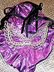 NEW JTV OFF PARK White Crystal Silver Tone Masquerade Face Mask Velvet Ties WOW! - Picture 1 of 9