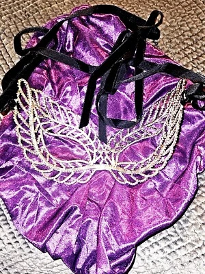 NEW JTV OFF PARK White Crystal Silver Tone Masquerade Face Mask Velvet Ties WOW! - Image 1 of 4