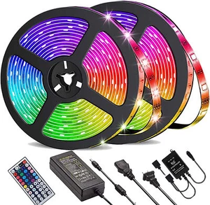 New LED Strip Lights 100ft Music Sync 5050 RGB Room Light with Remote - Picture 1 of 12