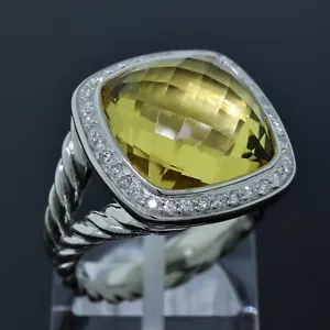David Yurman 14MM Lemon Citrine Albion Ring Size 6.5 with Diamonds 925 Silver - Picture 1 of 6