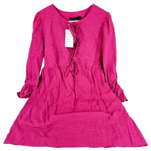 ZESICA Women's L Dress Fall Long Puff Sleeve Self Tie Pink Babydoll Large - Picture 1 of 6