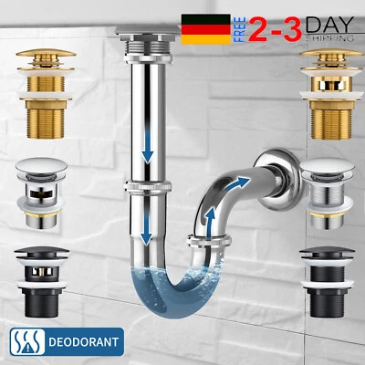 Siphon Ablaufgarnitur POP UP Ventil mit Überlauf für Waschtisch/Waschbecken - Bild 1 von 4