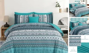 Boho Größe Bettdecken-Set 8-teilig Bettdecke Bohemian gestreift Bett in einem Full Teal - Bild 1 von 8