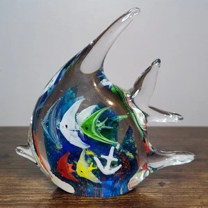 Hand-Blown Art Glass Angelfish Paperweight Angel Fish 5'' x 5'' Multicolor - Picture 1 of 9