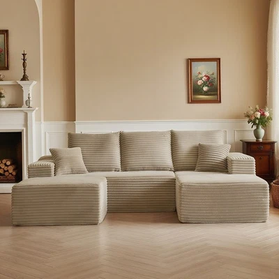 Sofá de 107" camel deshuesado orientado a la derecha chaise seccional nube sofá con otomana Foto 1 de 4