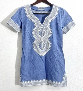 Scotch And Soda Paradise Cove blau Chambray weiß bestickt Kleid Größe 1 XS - Bild 1 von 7