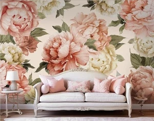 Watercolor Pink Peony Boho Blush Floral Wallpaper 141"×96" Flower Bouquet - Picture 1 of 5