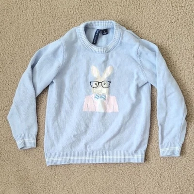 Janie and Jack Boys Blue Bunny Cotton Sweater - Size 5 - Image 1 of 4