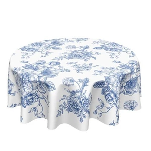 Blue White Floral Round Tablecloth 60 Inch Vintage Flower Table Cloth Elegant... - Bild 1 von 8