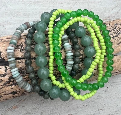 6-teiliges Armband Set Perlenarmband BoHo Hippie   Glas Achat Aventurin Surfer  - Bild 1 von 2