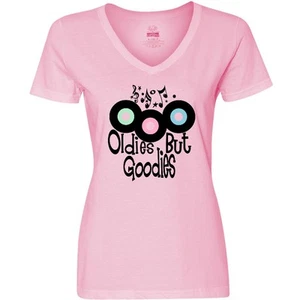 Inktastic Oldies But Goodies Records And Music Notes Women's V-Neck T-Shirt Old - Picture 1 of 4