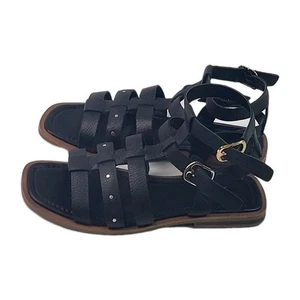 M&S Leather Black Wide Feet Gladiator Style Sandals Double Buckle Size 7 - Picture 1 of 12