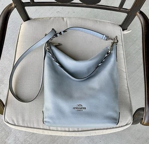 EXC Coach Umhängetasche lässig groß Duffle genarbtes Leder hellblau - Bild 1 von 5