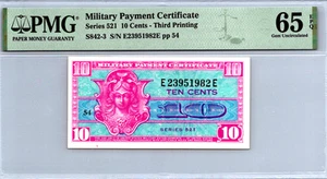 Series 521 ($.10 CENTS) MPC 3rd Printing PMG 65 EPQ GEM UNC Pick S842-3 - Picture 1 of 12