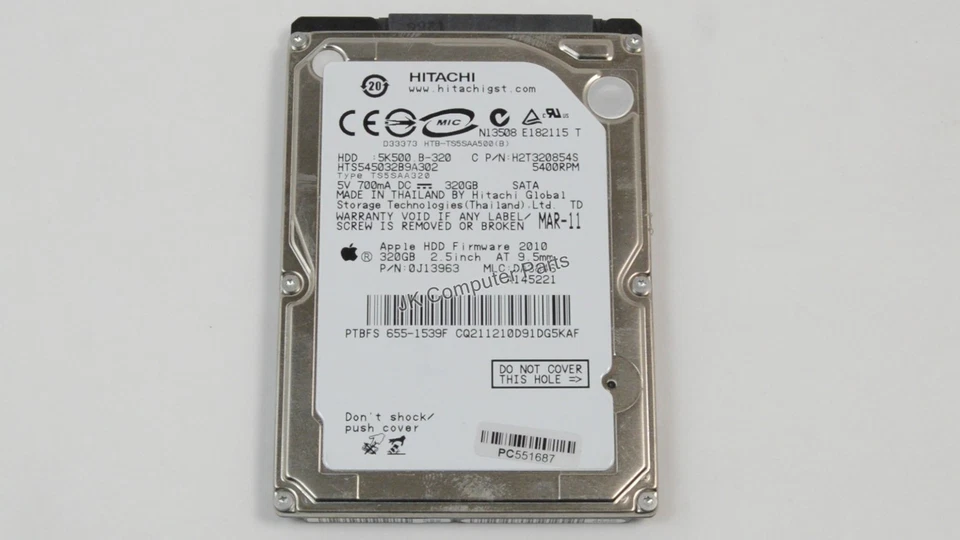 Hitachi 320GB 2.5" SATA Internal HDD 5400rpm HTS545032B9A302 (OEM) - Image 1 of 1