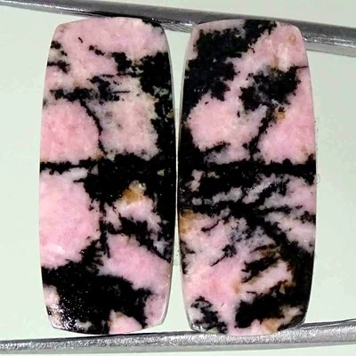 26.20Cts Natural Rhodonite Cushion Pair Loose Gemstone Earring Making 10x23x4mm - Image 1 of 4