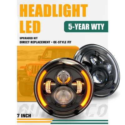 1 Pair 7" Round LED Headlights Hi Lo Beam DRL For Mercury Comet 1971-1977 - Image 1 of 4