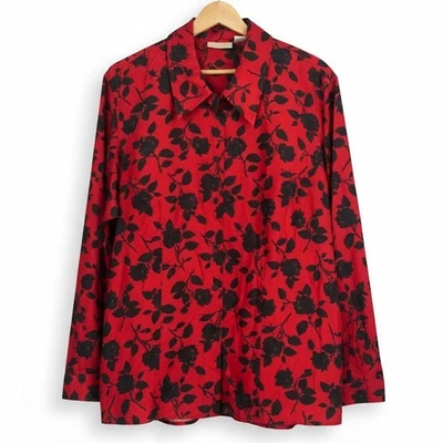 Elisabeth Liz Claiborne Womens 16 Silk Goth Grunge Vamp Floral Button Down Shirt - Image 1 of 4
