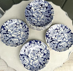 Set of 10 Myott Bermuda White Rose Blue Chintz Saucers 4.5” England Flawless - Picture 1 of 9