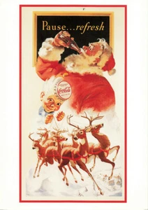 Coca Cola 1949 Travel Refreshed Christmas Santa Printed Unused Postcard - Picture 1 of 2