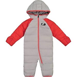 Nike Baby Fleece Lined Puffer Snowsuit Grey Red 56F422-G4R Size Newborn