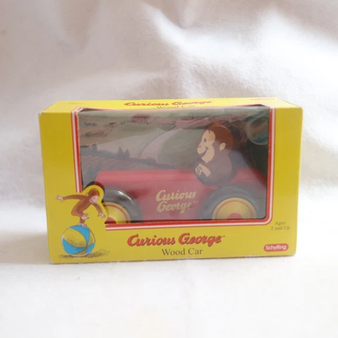 Curious George Monkey "Schylling" Red Wooden Car NEW SEALED Cover