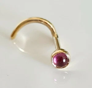 18ct Yellow Gold 2mm Rhodelite Garnet Cabachon Nose Stud Pin Ring body jewellery - Picture 1 of 6