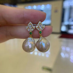 gorgeous 11-12mm south sea baroque white pearl dangle earring 925s(aj)