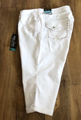 Новый с Ярлыками Ariya джинсы белый изогнутый джинсы Capri стразы эластичной женский размер 24 плюс - Изображение 1 из 4